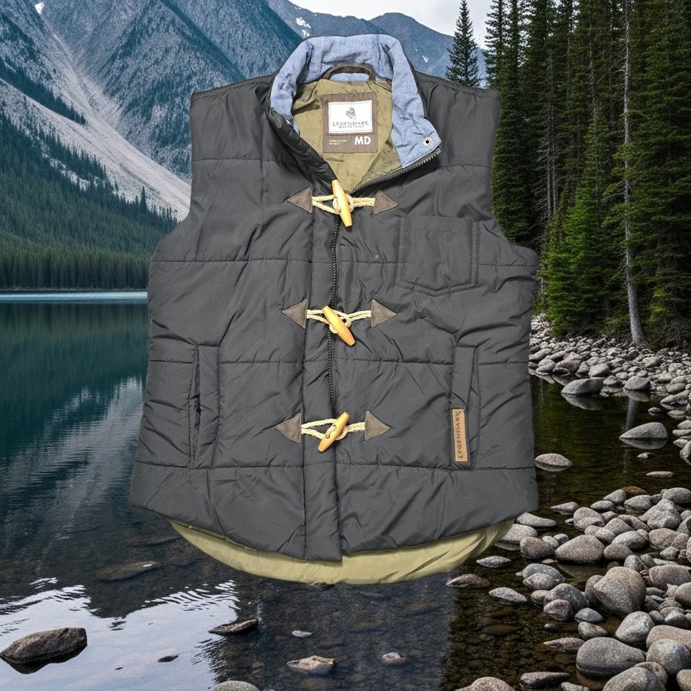 Legendary Whitetails Mens Puffer Vest Gray Toggle Zip Up Quilted Jacket MD